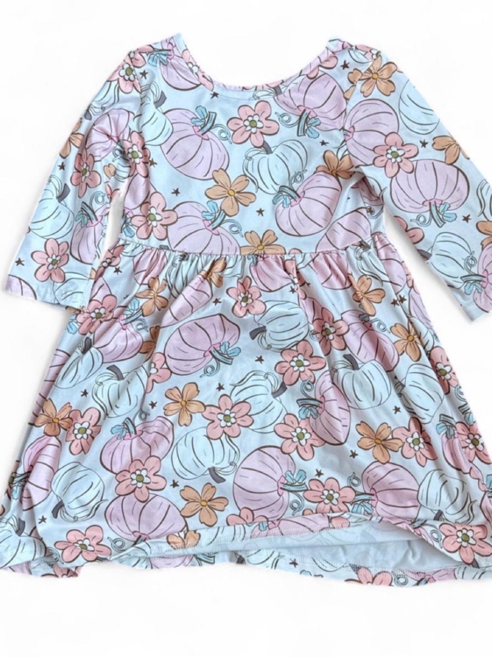 Girls Long Sleeve Pumpkin Floral Dress - Pastel Pink & white